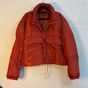 Shein Bold Reddish Orange Crop Puffer Jacket
